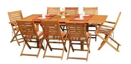 Combo Mesa Ecomadera Extensible + 6 Silla Ecomaderas Amancay Plegables De Madera — vista principal, Ecomadera