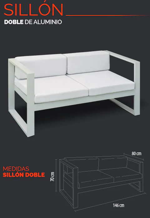 Sillón doble Aluminio con 2 almohadones y 2 respaldos — vista principal, Ofen